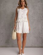 rosa Set din bumbac cu pantaloni scurți largi și bluză fără mâneci cu broderie Calie Alb