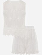 rosa Set din bumbac cu pantaloni scurți largi și bluză fără mâneci cu broderie Calie Alb