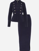 rosa Set elegant din tricot cu vâscoză Napoleon Jacket și fustă creion Liomix Bleumarin
