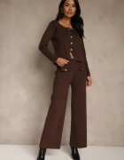 rosa Set Elegant Maro din Tricot cu Viscoză Cardigan și Pantaloni Delinavea