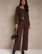 rosa Set Elegant Maro din Tricot cu Viscoză Cardigan și Pantaloni Delinavea