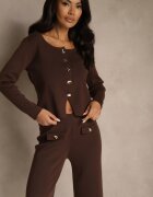 rosa Set Elegant Maro din Tricot cu Viscoză Cardigan și Pantaloni Delinavea
