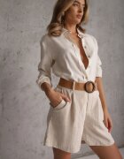 rosa Șort casual cu viscoză talie înaltă decorate cu curea împletită Kailee Bej