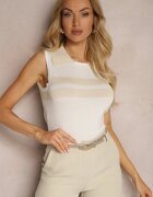 rosa Top Bej cu Dungi în Stil Pulover cu Nervuri Ertiava