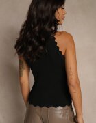 rosa Top Negru Casual Reiat cu viscoză finisat cu dantelă Luvia