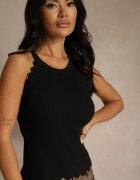 rosa Top Negru Casual Reiat cu viscoză finisat cu dantelă Luvia