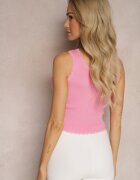 rosa Top Roz Striat Finisat cu Dantelă Decorativă Vitarea