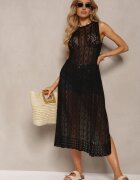 rosa Tunică Boho Neagră Acoperământ cu Finisaj Ajurat Fără Mâneci Lerantalia