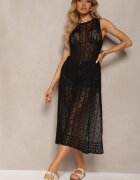 rosa Tunică Boho Neagră Acoperământ cu Finisaj Ajurat Fără Mâneci Lerantalia