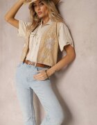 rosa Vestă Bej de velur Decorată cu mărgele și broderii Saraleme