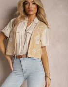 rosa Vestă Bej de velur Decorată cu mărgele și broderii Saraleme