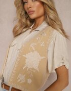 rosa Vestă Bej de velur Decorată cu mărgele și broderii Saraleme