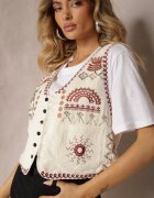 rosa Vestă Bej deschis din Bumbac Decorată cu broderie Încheiată cu nasturi Eleasea