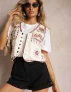 rosa Vestă Bej deschis din Bumbac Decorată cu broderie Încheiată cu nasturi Eleasea