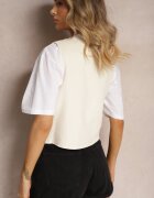 rosa Vestă Bej deschis din Bumbac Decorată cu broderie Încheiată cu nasturi Eleasea