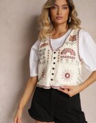 rosa Vestă Bej deschis din Bumbac Decorată cu broderie Încheiată cu nasturi Eleasea