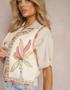rosa Vestă Bejă din Bumbac Brodat cu Zirconii Vicenta