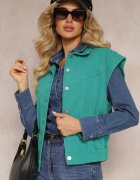 rosa Vestă blugi verde din bumbac cu nasturi și buzunare Yevani