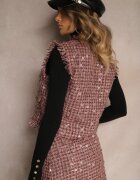 rosa Vestă de costum roz cu lână franjuri și paiete Lesaltia