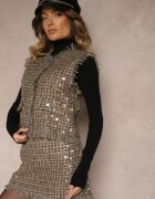 rosa Vestă de costum Verde-Aurie cu lână franjuri și paiete Lesaltia