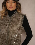 rosa Vestă de costum Verde-Aurie cu lână franjuri și paiete Lesaltia