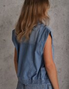 rosa Vestă din Denim Albastru din Bumbac cu Nasturi cu Buzunare Yevani