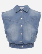 rosa Vestă din Denim Albastru din Bumbac cu Nasturi cu Buzunare Yevani