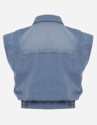 rosa Vestă din Denim Albastru din Bumbac cu Nasturi cu Buzunare Yevani