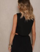 rosa Vestă Neagră din Bumbac cu Paiete și Broderie Batisia