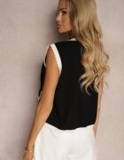 rosa Vestă Negru cu Alb cu adaos de viscoză decorată cu zirconii și perle închisă cu nasturi Ervia