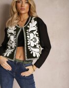 rosa Vestă Verde închis cu Model brodat cu Croială scurtă Veduffa