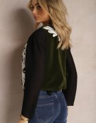 rosa Vestă Verde închis cu Model brodat cu Croială scurtă Veduffa