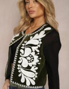 rosa Vestă Verde închis cu Model brodat cu Croială scurtă Veduffa