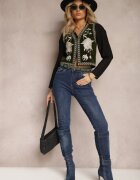 rosa Vestă Verde închisă din catifea decorată cu mărgele și broderii Saraleme
