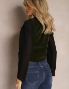 rosa Vestă Verde închisă din catifea decorată cu mărgele și broderii Saraleme
