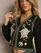 rosa Vestă Verde închisă din catifea decorată cu mărgele și broderii Saraleme