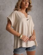 rosita Bluză Bej cu In și Viscoză cu Croială Tip Liliac cu Mânecă Scurtă Herira