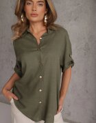rosita Cămașă Basic cu in cu nasturi cu mâneci 3/4 Vaelialle Verde închis