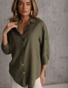 rosita Cămașă Basic cu in cu nasturi cu mâneci 3/4 Vaelialle Verde închis