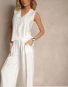 rosita Compleu Alb cu o croială tip costum cu In Vestă și Pantaloni cu Zirconii Redavale
