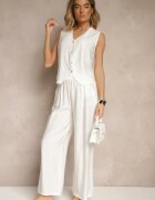 rosita Compleu Alb cu o croială tip costum cu In Vestă și Pantaloni cu Zirconii Redavale