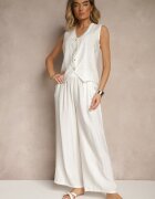 rosita Compleu Alb cu o croială tip costum cu In Vestă și Pantaloni cu Zirconii Redavale