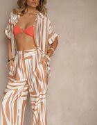 rosita Compleu Bej oversize cu in Cămașă și Pantaloni Largi Miravinia