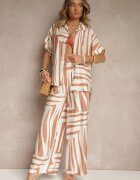 rosita Compleu Bej oversize cu in Cămașă și Pantaloni Largi Miravinia