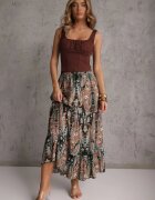 rosita Fustă Bej-Neagră din Vâscoză Decorată cu Motiv Paisley Ellivae