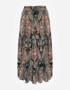 rosita Fustă Bej-Neagră din Vâscoză Decorată cu Motiv Paisley Ellivae