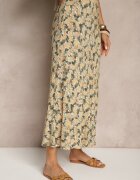 rosita Fustă Evazată Verde-Bej din Viscoză High Waist Fevanice