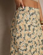 rosita Fustă Evazată Verde-Bej din Viscoză High Waist Fevanice