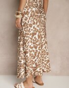 rosita Fustă Maro-Bej Leopard din Vâscoză Talie Înaltă Fevirellea