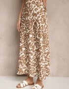 rosita Fustă Maro-Bej Leopard din Vâscoză Talie Înaltă Fevirellea